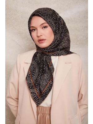 Levidor Siyah Noktalı Daireler Baskı Twill Ipek EŞARP-0933