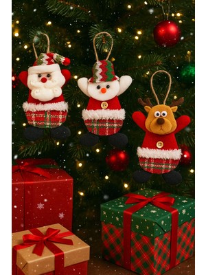 Hediye Filesi 3 Adet Yılbaşı 2026 Yeni Model Noel Çam Ağacı Süsü  Orta Boy 17 cm x 11 cm