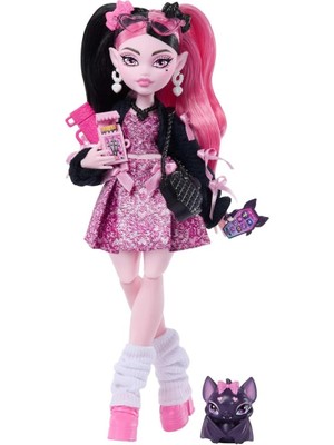 Monster High Bebek, Pembe Fiyonklu Elbise ve Siyah Hırka ile Draculaura JHK29