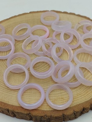 Akik Taşı Yüzük – Sisli Açık Pembe Alacalı – Faset Kesim – 6mm Kalınlık  (59916)