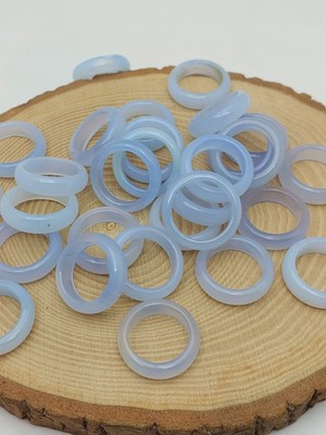 Akik Taşı Yüzük – Sisli Açık Mavi Alacalı –  6mm Kalınlık  (59944)