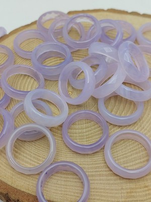 Akik Taşı Yüzük – Sisli Açık Mor Alacalı – Faset Kesim – 6mm Kalınlık  (59918)