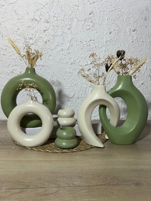 Zigzag Home Dekoratif 6 Parça Vazo ve Mumluk Seti Sevgili Sarmaşık Vazo Halka Vazo ve Mumluk Takımı El Yapımı Tasarım Bohem Tarz Vazo Seti Biblo