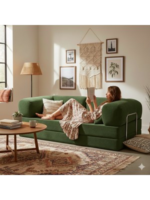 Dechome Meganest 200x100 Modern Fitilli Kadife Kanepe| Yatak Olabilen, Dayanıklı Orta Sert Sünger, Yıkanabilir Kılıf