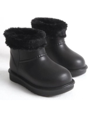 Gdt Ayakkabı Siyah Renk Içi Kürklü Su Geçirmez Kaymaz Taban Çocuk Yağmur Çizmesi