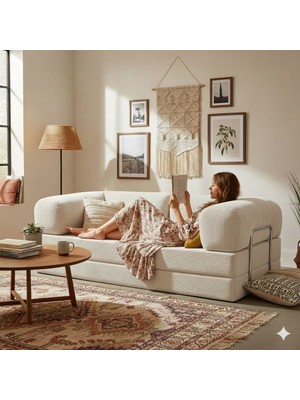 Dechome Meganest 200x100 Modern Fitilli Kadife Kanepe| Yatak Olabilen, Dayanıklı Orta Sert Sünger, Yıkanabilir Kılıf