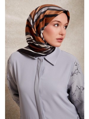 Levidor Füme Kare Desenli Twill Ipek EŞARP-0920