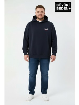Superlife Erkek Büyük Beden Brooklyn 1970 Baskılı Kapüşonlu Sweatshirt SPR26BSW964