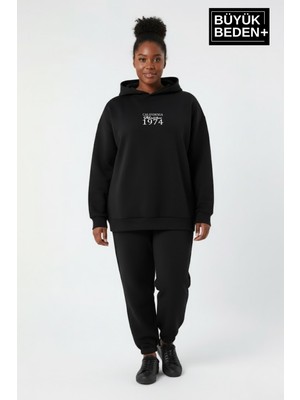 Superlife Kadın Büyük Beden California 1974 Baskılı Kapüşonlu Sweat – Rahat Kalıp Hoodie SPR26BSWK965