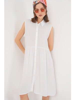 Sıfır Kol Midi Elbise 2563 - Beyaz