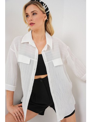 Cep Detaylı Kısa Kol Gömlek 20317 - Beyaz