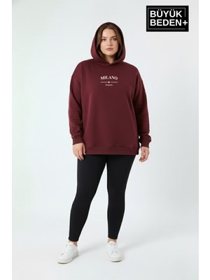 Superlife Kadın Büyük Beden Kapşonlu Rahat Kalıp Hoodie – Milano Italia Baskılı Sweatshırt SPR26BSWK967
