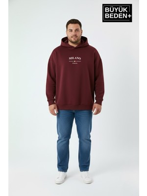 Superlife Erkek Büyük Beden Kapşonlu Rahat Kalıp Sweat – Milano Italia Italyan Baskı SPR26BSW967