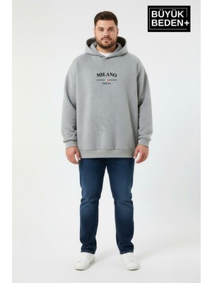 Superlife Erkek Büyük Beden Kapşonlu Rahat Kalıp Sweat – Milano Italia Italyan Baskı SPR26BSW967