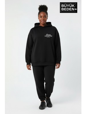 Superlife Kadın Büyük Beden Rahat Kalıp Hoodie -Unified Baskılı Kapüşonlu Sweatshirt SPR26BSWK968