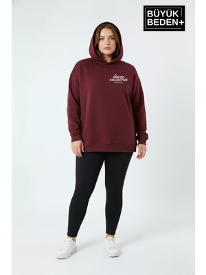 Superlife Kadın Büyük Beden Rahat Kalıp Hoodie -Unified Baskılı Kapüşonlu Sweatshirt SPR26BSWK968