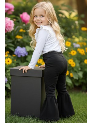 Parla Kids Kız Bebek Siyah Ispanyol Paça Yüksek Bel Lastikli Tayt Pantolon