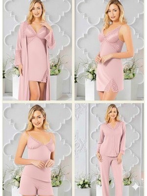 Miss Ayza 330 Bayan Penye 6'lı  Kısa Gecelik & Sabahlık Takım