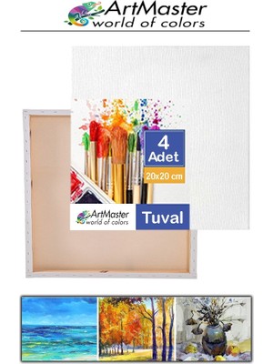 ArtMaster Kare Tuval 20X20 Astarlı Mini Resim Tuvali 4 Adet Tuvali 20*20 Tual Akrilik Boya Yağlı Boya Için Idealdir