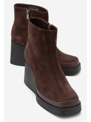 Luvi Lıvıa Kahverengi Süet Hakiki Deri Kadın Dolgu Topuklu Bot
