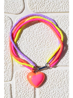 Sırrımı & Sakla - Fimo Boncuk Zincirli Epoksi Kalp Uçlu Koly