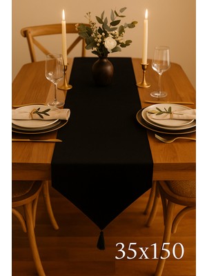 DNRYSL Lüks Runner Masa Örtüsü Rustik Şık Püsküllü Dekoratif Masa Örtüsü 35X150 cm