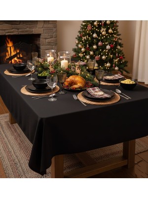 Pikko Home Siyah Kadife Dokulu Dertsiz Masa Örtüsü(yılbaşı özel)