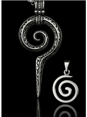 Ikili Set Paslanmaz Çelik Spiral Inka Totem Scepter Yılan Totem ve Minimal Zen Spiral Kolye