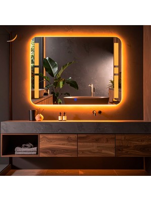 Lumora Mirror Design Selyn Amber Led'li Lazer Kumlamalı Lavabo & Banyo Aynası (Dokunmatik Sensörlü)