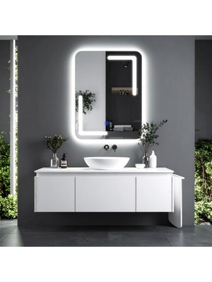 Lumora Mirror Design Kaivo Beyaz Led'li Lazer Kumlamalı Lavabo & Banyo Aynası (Dokunmatik Sensörlü)