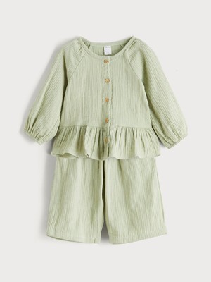 Lc Waikiki  Bisiklet Yaka Kız Bebek Müslin Gömlek ve Pantolon