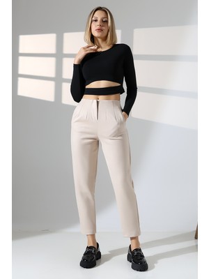 Lubiti Kadın Pensli Süet Pantolon/Havuç Paça Yumuşak Dokulu Pantolon