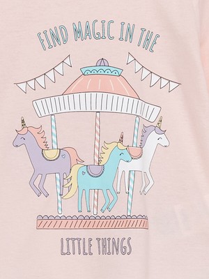 Lc Waikiki  Bisiklet Yaka Baskılı Kız Çocuk Pijama Takımı