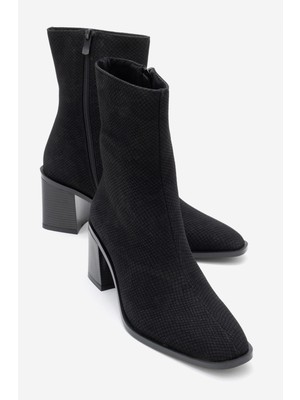 Luvi Chara Siyah Desenli Kadın Kalın Topuklu Bot