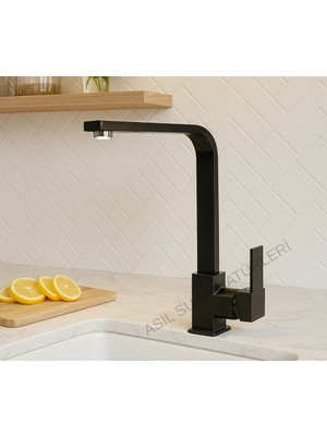 Qmix KARE MODEL ÇİFT SU GİRİŞLİ PİRİNÇ GÖVDE LÜX MUTFAK EVİYE BATARYASI SİYAH