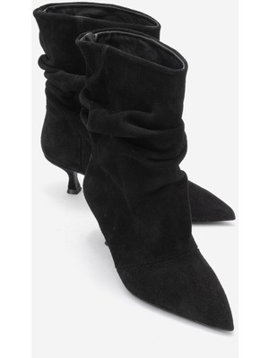 Luvi Baleı Siyah Süet Hakiki Deri Kadın Kısa Topuklu Bot