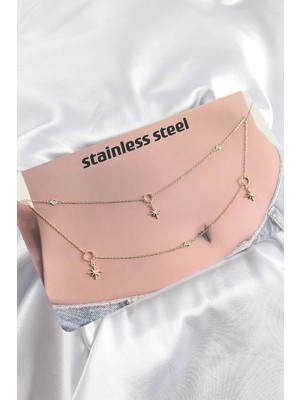 Clariss 316L Çelik Zirkon Taşlı Kutup Yıldızı Model Gold Renk Göbek Bel Zinciri