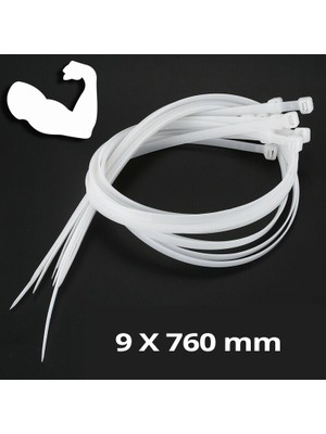 Kaled Kablo Bağı Plastik Kelepçe Beyaz 9 x 760 mm Uzun ve Güçlü Çok Amaçlı  100'LÜ