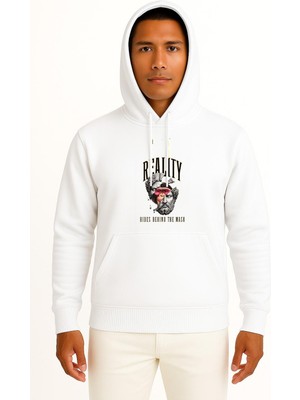 Bahriyeli Collection Kapüşonlu Gerçekler Maskenin Arkasında  Saklanıyor - Evrim Maymun Göğüs Baskılı Unisex Sweatshirt
