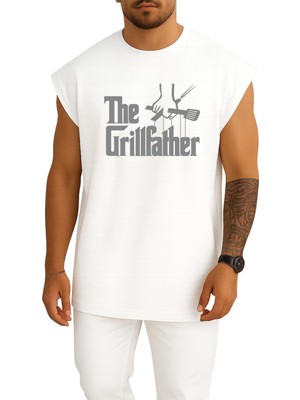 Bahriyeli Collection Oversize Izgara - Barbekü Mangal Babası Göğüs Baskılı Atlet