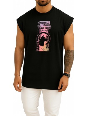 Bahriyeli Collection Oversize Varolsun Irkımın Turan Ülküsü Göğüs Baskılı Atlet