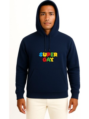 Bahriyeli Collection Kapüşonlu Super Gay Göğüs Baskılı Unisex Sweatshirt