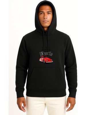 Bahriyeli Collection Kapüşonlu Vw Beetle Retro Alevli Göğüs Baskılı Unisex Sweatshirt