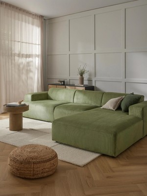 S Home Design Concept Molly Fitilli Yağ Yeşili Köşe Koltuk Sağ Köşe, 290x190 Cm