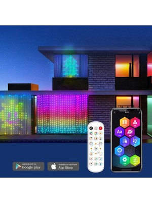 Kaled Akıllı Perde LED Rengarenk Animasyonlu Telefondan Kontrol Edilebilir Parti-Yılbaşı-Noel Işıkları