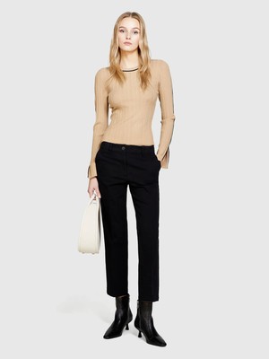 Sisley Streç Pamuklu Arkası Biyeli Cepli Pantolon Kadın Siyah Pantolon - 325P49MALE02X