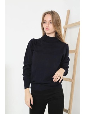 Gökyüzü Moda Yarım Boğaz Triko Kazak Yumuşak Dokulu Pamuklu Ince Dokuma, Uzun Kollu Rahat Regular Kalıp - Siyah