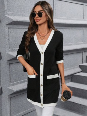 Mç Plus Kadın Uzun Kollu Cepli Önden Düğmeli Uzun Modal Ceket Hırka