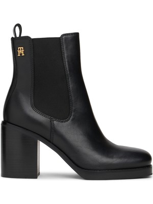 Tommy Hilfiger Siyah Deri  Kadın Topuklu Bot