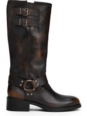 Tommy Hilfiger Şık Tasarımlı Kadın Koyu Kahve Çizme Kısa Topuklu Günlük Kullanım İçin Uygun EN0EN02850GY9